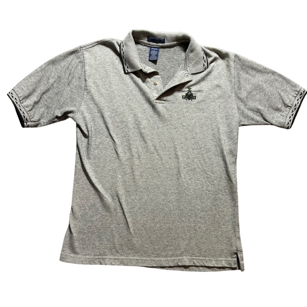 VTG Hilton Polo Shirt Mens Large Grey Short Sleeve Apache Helicopter Embroidered